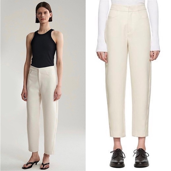 Toteme Pants - TOTEME Beige Textured Cotton Boucle Twill Ankle Crop Straight Tapered Trouser XS